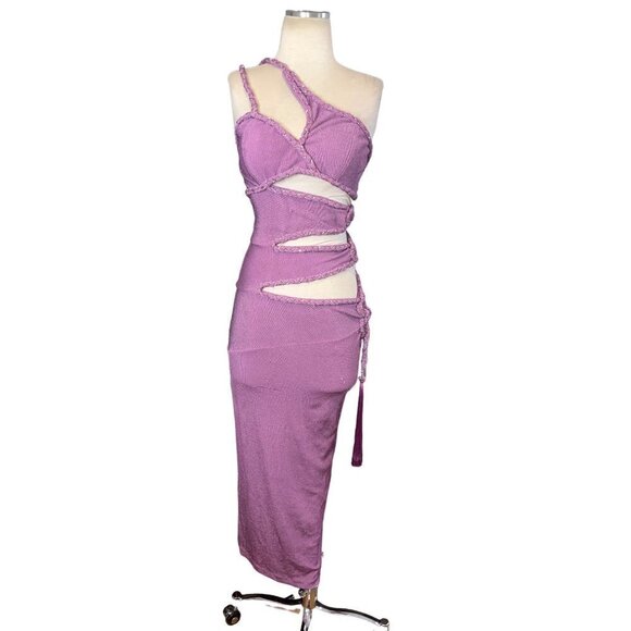 PatBO Cut Out Maxi Dress in Orchid 38 6 New Womens Bodycon Midi Crystals - Picture 5 of 16